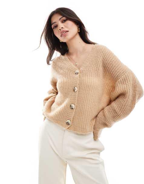 ASOS DESIGN - Gilet oversize en maille duveteuse - Écru marron - view 1