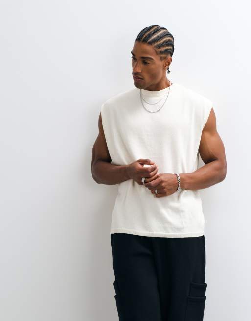 ASOS DESIGN gilet oversize in maglia con girocollo color crema, 4 di 5