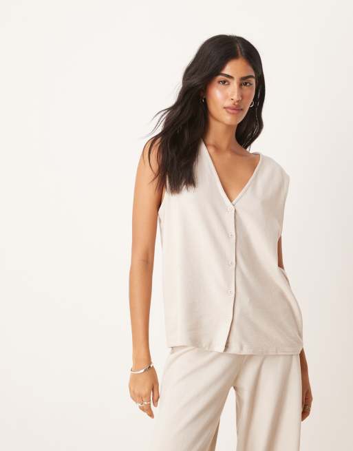 ASOS DESIGN - Gilet oversize in maglia testurizzata color pietra