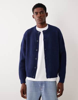 ASOS DESIGN - Gilet oversize ras de cou en laine mélangée à côtes anglaises - Bleu marine-Noir