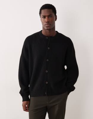 ASOS DESIGN - Gilet oversize ras de cou en maille à côtes anglaises - Noir