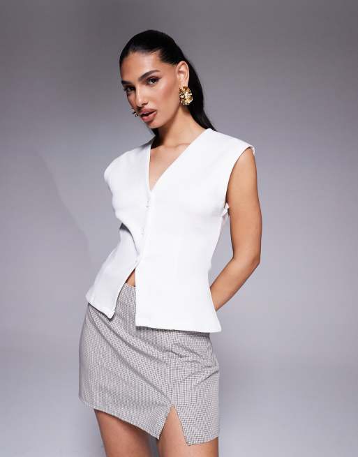 ASOS DESIGN - Gilet premium in tessuto ponte color avorio