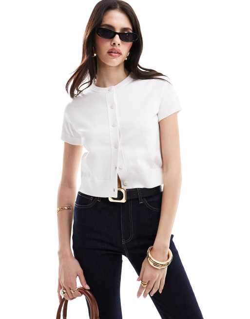 ASOS DESIGN - Gilet ras de cou à manches courtes - Crème