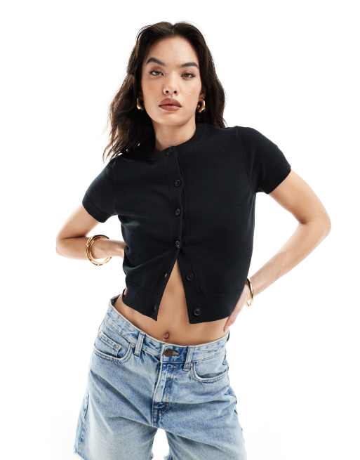 ASOS DESIGN - Gilet ras de cou à manches courtes - Noir