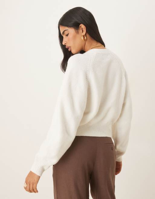ASOS DESIGN crew neck cardigan with raglan sleeve detail in cream