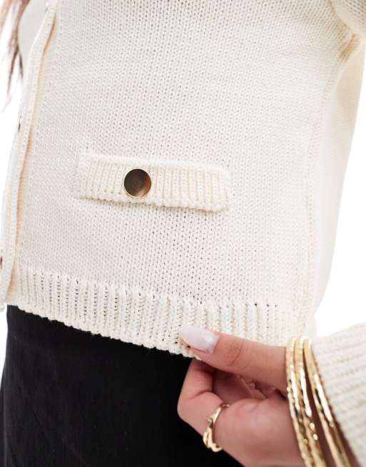 ASOS DESIGN - Gilet ras de cou avec poches - Crème, 2 de 4
