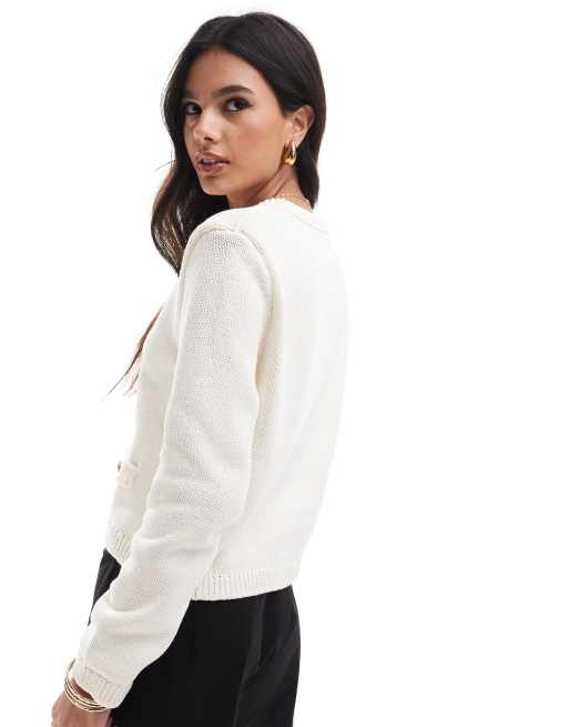 ASOS DESIGN - Gilet ras de cou avec poches - Crème, 4 de 4