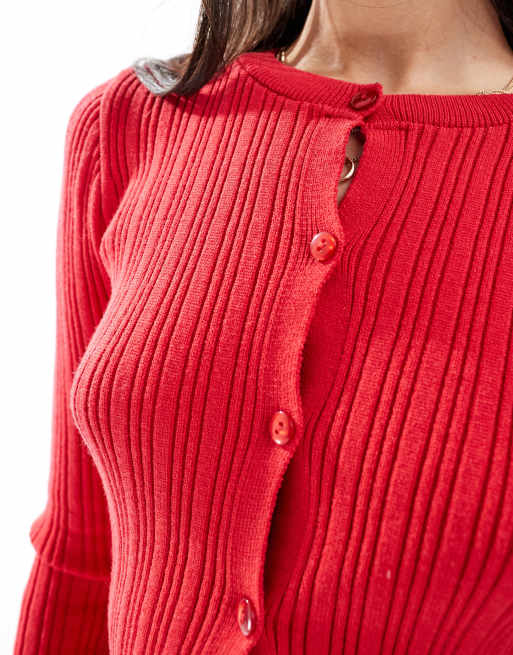 ASOS DESIGN - Gilet ras de cou boutonné à volants - Rouge, 3 de 4