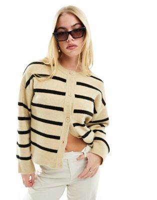 ASOS DESIGN boxy knitted button front crew neck cardigan in stripe - ASOS Price Checker