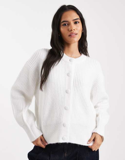 ASOS DESIGN - Gilet ras de cou côtelé coupe carrée fendu sur le côté - Crème