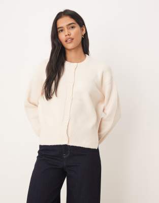 ASOS DESIGN - Gilet ras de cou coupe carrée fendu sur le côté - Crème-Blanc