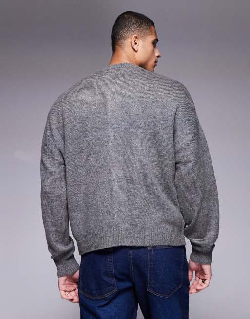 ASOS DESIGN - Gilet ras de cou coupe carrée oversize en maille avec poches - Anthracite, 3 de 4