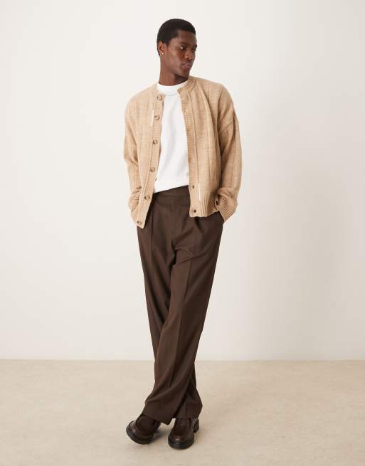 ASOS DESIGN - Gilet ras de cou coupe carrée oversize en maille avec surpiqûres - Beige, 2 de 4