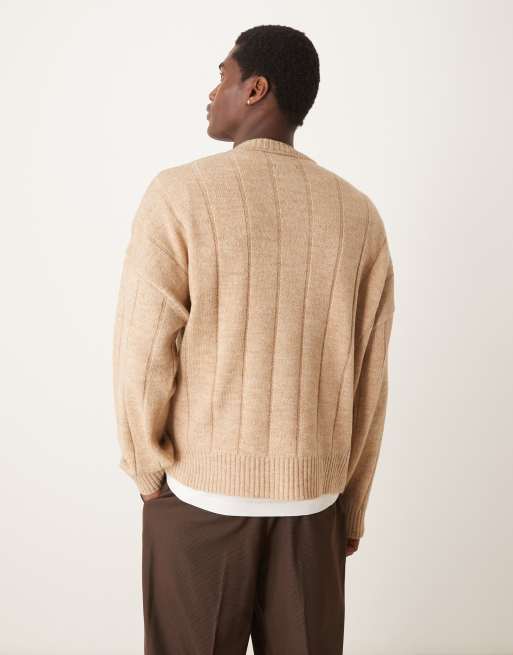 ASOS DESIGN - Gilet ras de cou coupe carrée oversize en maille avec surpiqûres - Beige, 4 de 4