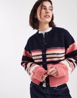 ASOS DESIGN - Gilet ras de cou décontracté à rayures en maille brossée - Bleu marine