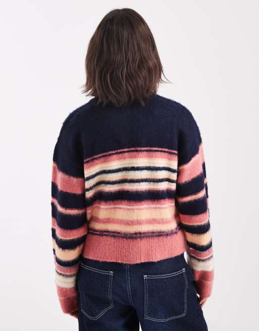 ASOS DESIGN - Gilet ras de cou décontracté à rayures en maille brossée - Bleu marine, 3 de 4