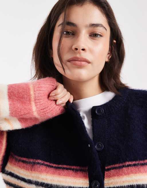 ASOS DESIGN - Gilet ras de cou décontracté à rayures en maille brossée - Bleu marine, 4 de 4