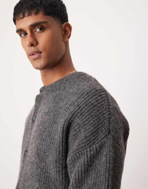 ASOS DESIGN - Gilet ras de cou décontracté coupe carrée en maille épaisse avec laine - Gris, 4 de 4