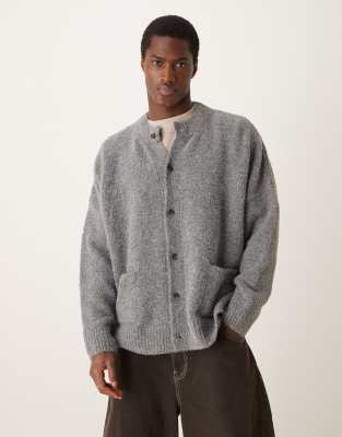 ASOS DESIGN - Gilet ras de cou ultra oversize en maille texturée coupe carrée avec poches - Gris chiné