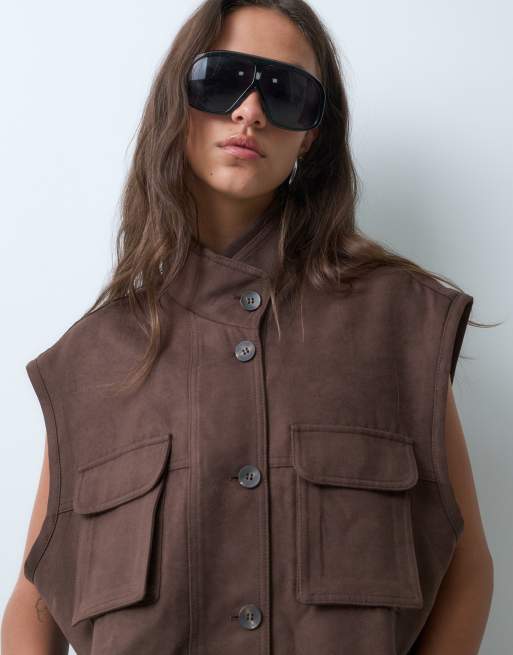 ASOS DESIGN gilet relaxed effetto scamosciato marrone, 2 di 5
