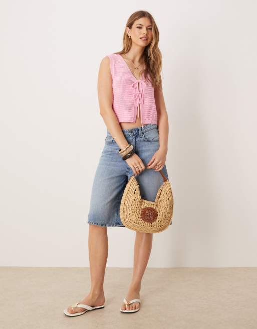 ASOS DESIGN - Gilet rosa con laccio sul davanti e cuciture, 2 di 4