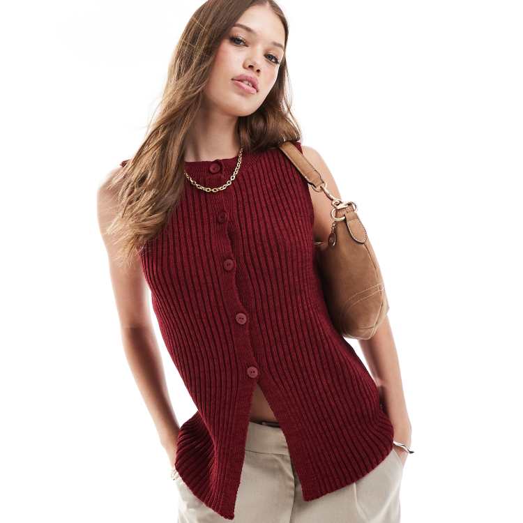ASOS DESIGN Gilet sans manches en maille Bordeaux ASOS