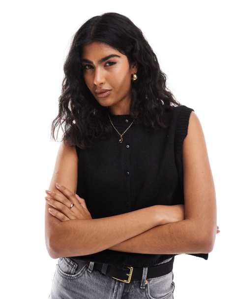 ASOS DESIGN - Gilet sans manches en maille duveteuse - Noir - view 1