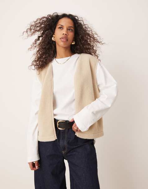 ASOS DESIGN - Gilet sans manches imitation peau de mouton à liserés - Taupe - view 1