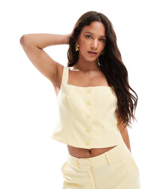 ASOS DESIGN - Gilet sartoriale color latticello con scollo squadrato in coordinato