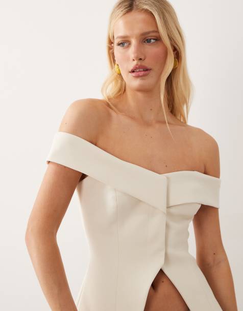 ASOS DESIGN - Gilet sartoriale con scollo alla Bardot avorio - view 1