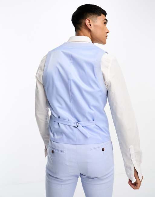 ASOS DESIGN - Gilet skinny in misto lino azzurro pastello, 4 di 5
