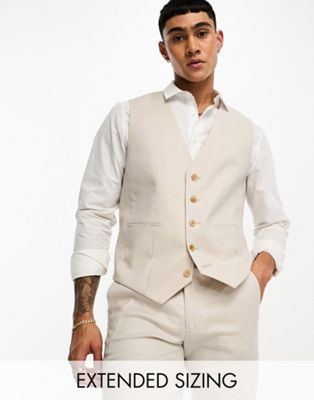 ASOS DESIGN skinny linen mix waistcoat in stone - ASOS Price Checker