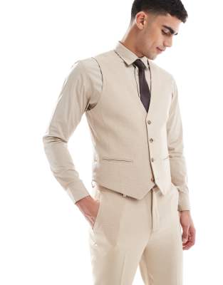 ASOS DESIGN - Gilet slim da abito color pietra testurizzato - view 1