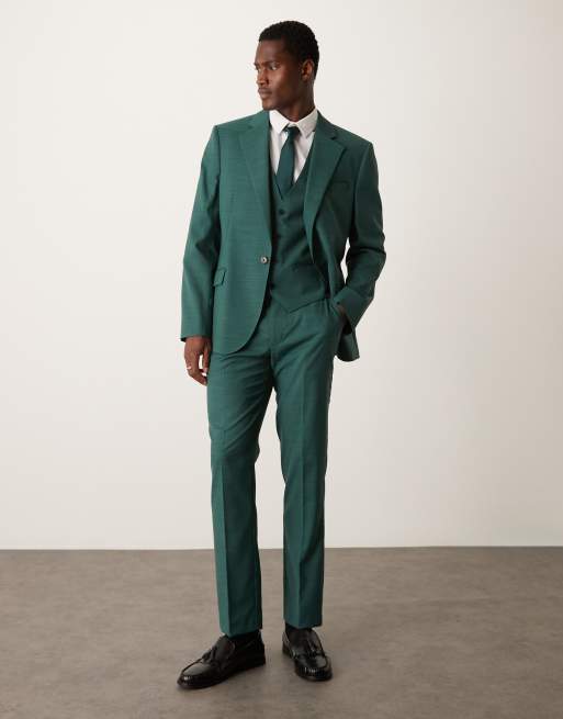 ASOS DESIGN - Gilet slim da abito verde crosshatch, 5 di 5