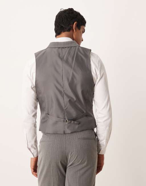 ASOS DESIGN - Gilet slim fit color antracite gessato, 3 di 5