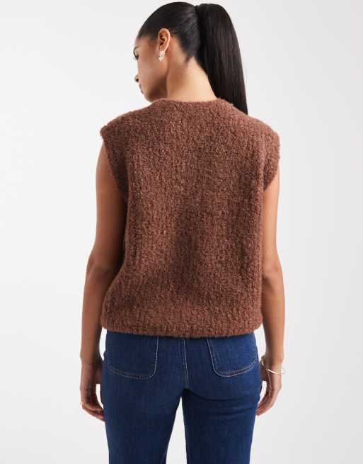 ASOS DESIGN - Gilet squadrato in bouclé color cioccolato, 4 di 4
