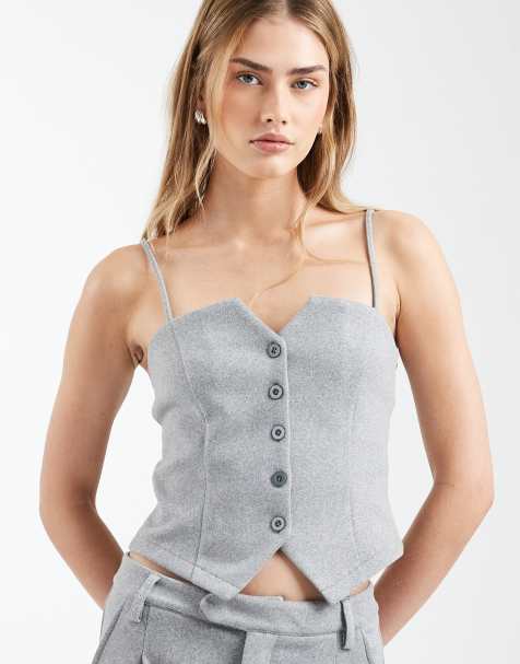 ASOS DESIGN - Gilet stile canottiera grigio spazzolato con bottoni in coordinato - view 1