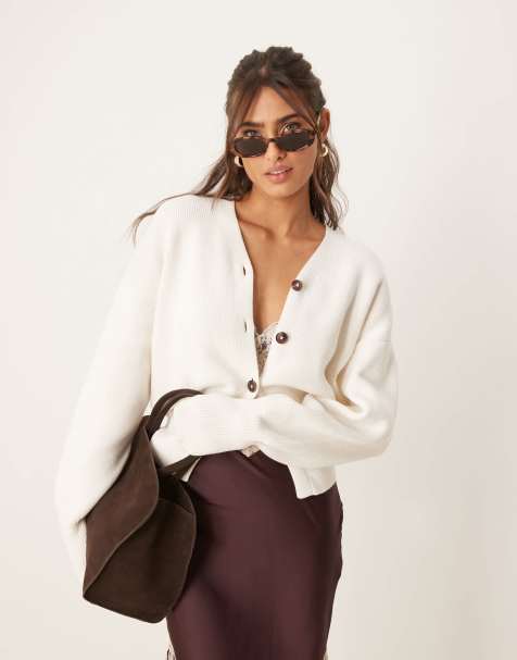ASOS DESIGN - Gilet structuré à col V et ourlet côtelé - Crème - view 1