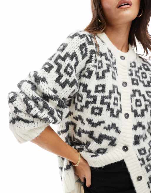 ASOS DESIGN - Gilet style manteau en maille à motif jacquard - Noir, 3 de 4