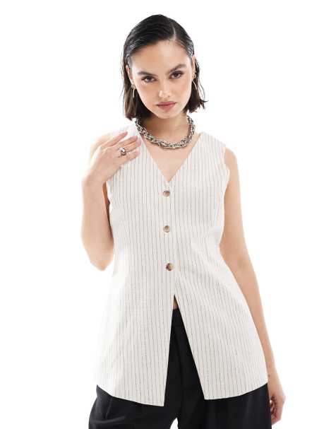 ASOS DESIGN - Gilet taglio lungo color crema a righe - view 1