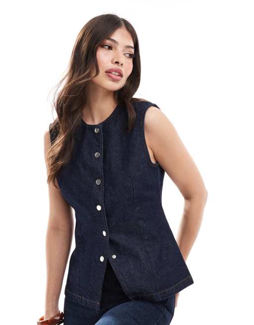 ASOS DESIGN - Gilet taglio lungo in denim blu indaco scuro