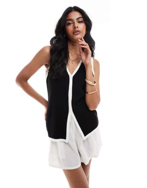 ASOS DESIGN - Gilet taglio lungo in maglia nero a V - view 1