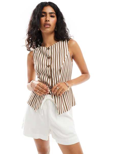 ASOS DESIGN - Gilet taglio lungo in misto lino a righe - view 1