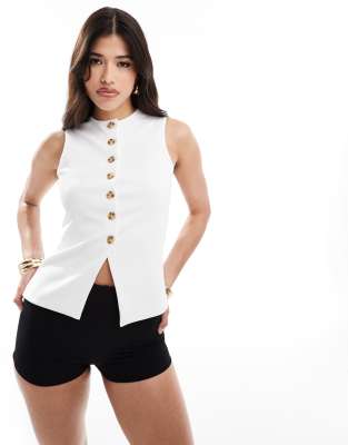 ASOS DESIGN - Gilet top met lange pasvorm en knopen in crème