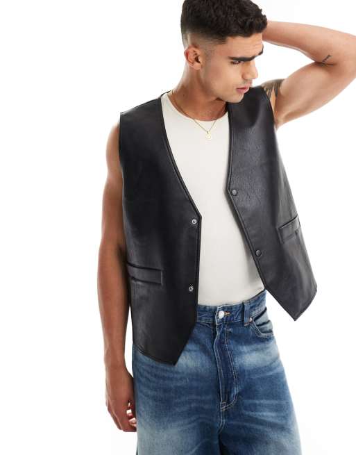 FhyzicsShops DESIGN - Gilet van imitatieleer in zwart