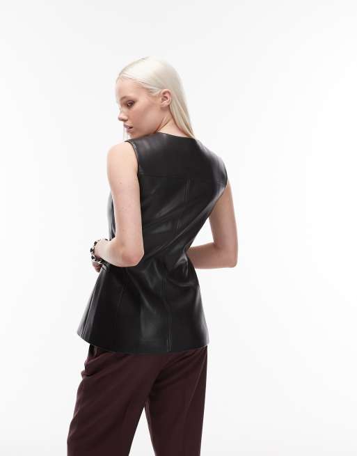 ASOS DESIGN - Gilet van imitatieleer met lange pasvorm in zwart, 4 van 4
