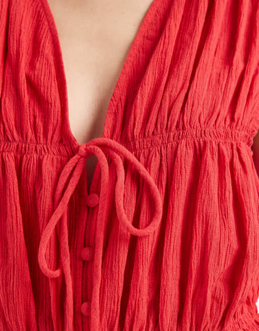 ASOS DESIGN - Gilet van kreukelstof met gestrikte voorkant in rood, 2 van 4