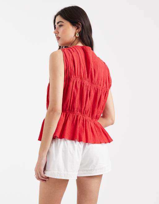 ASOS DESIGN - Gilet van kreukelstof met gestrikte voorkant in rood, 4 van 4
