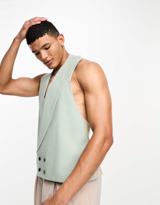 ASOS DESIGN - Gilet van linnenmix met halternek in saliegroen