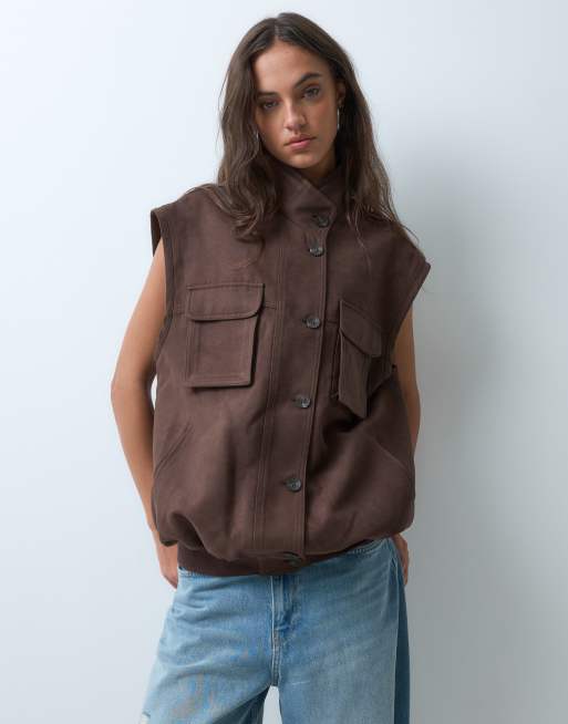 ASOS DESIGN gilet van suedette met relaxed fit in bruin, 3 van 5